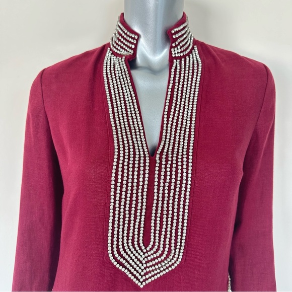 NEW!!! Tory Burch women linen top with crystals size 2 - Picture 2 of 11